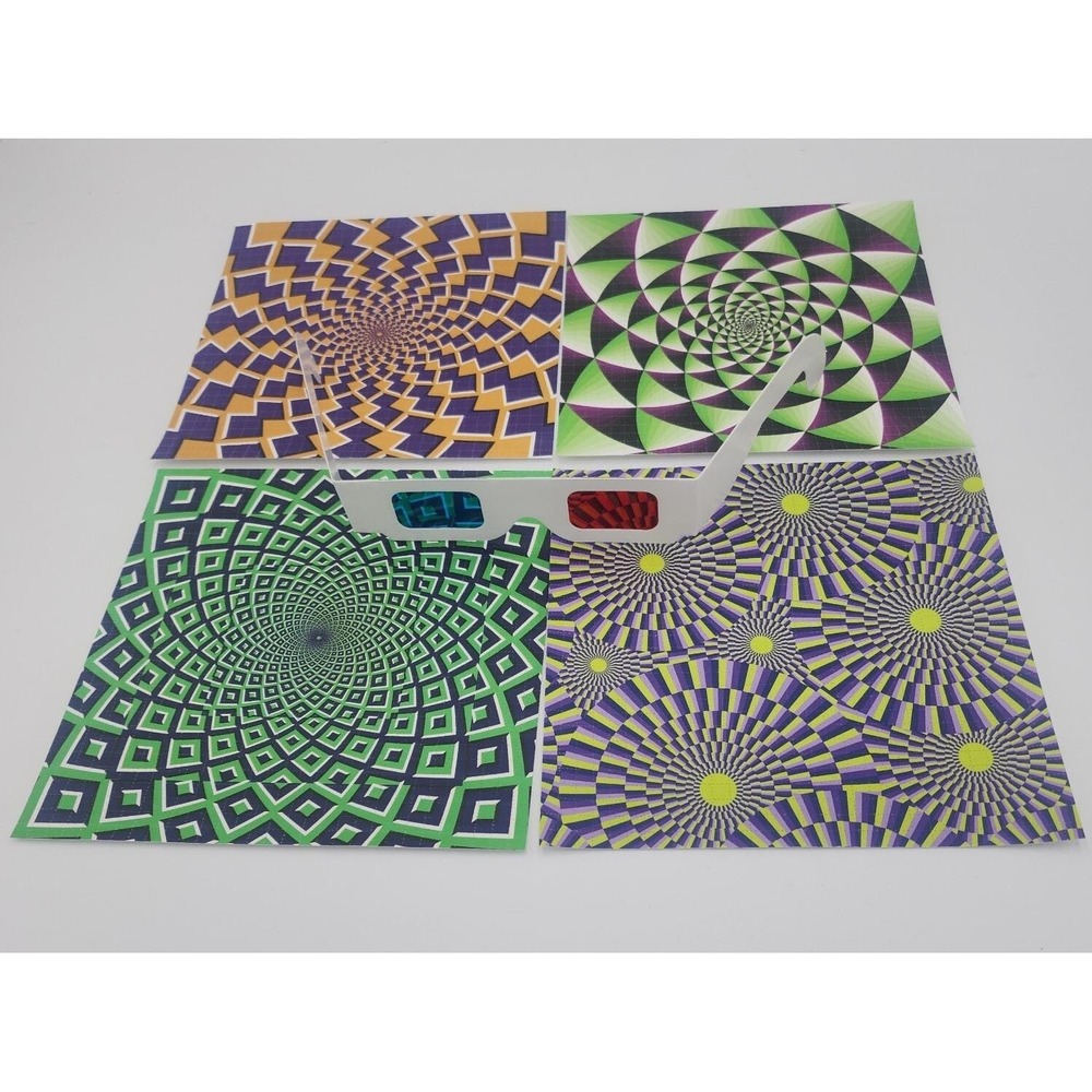 4 sheets of Optical Illusion‎ Blotter Art with free 3D glasses Op Art